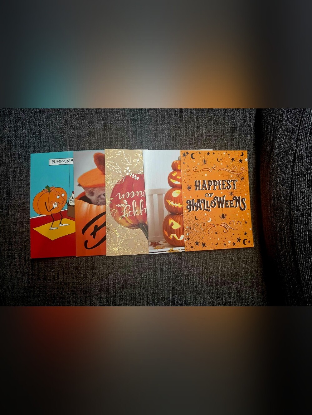 Happiest of Halloweens Pumpkin Greeting Card Set - Orange and Brown